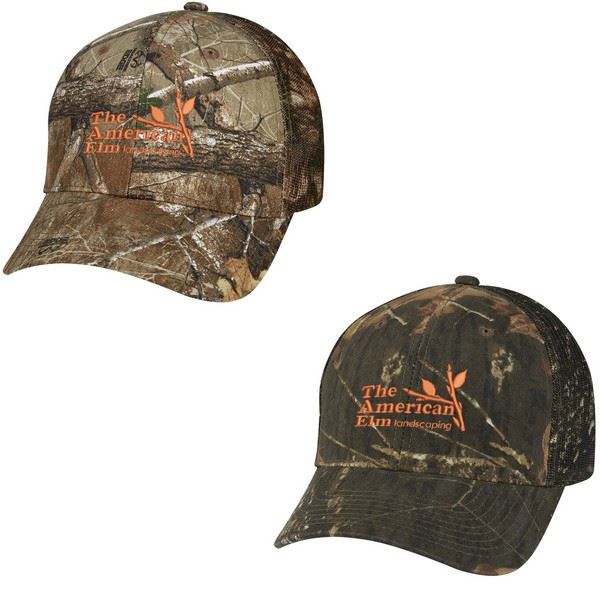 AH1063 Hunter's Retreat Mesh Back Camouflage Cap With Embroidered Custom Imprint